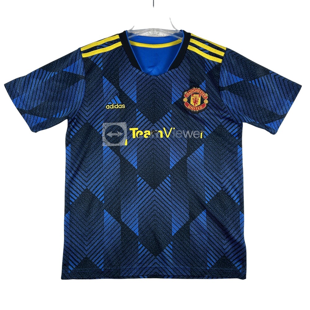 Manchester United Jersey Boys Large Blue EPL Soccer TeamViewer Adidas Third